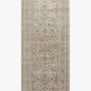 Rosemarie rug in long runner shape with repeated floral border pattern in ivory and natural tones