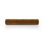Straight front view emphasizing elongated cylindrical form and tobacco wool velvet