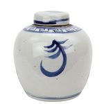 Alternate back angle of jar showing blue brushstroke symbol with clear glaze reflections