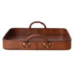 Product Image 3 for Decorative Wood and Leather Tray with Braided Handles, Cognac Color from Creative Co-Op