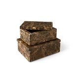 Stacked view of two Brown Emperador marble boxes, one smaller open on top of a larger closed box