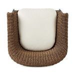 Top view revealing U-shaped woven brown frame embracing white cushion