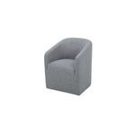 Sandy Rolling Dining Chair angled view showing the armrest curve and side panel in gray fabric