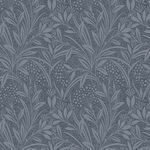 Botanical wallpaper with arts and crafts inspired floral block print on blue background