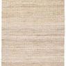 Full top-down view of rectangular jute rug showing even tan and white striped pattern and white bordered edges