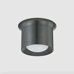 Close-up of Noxon flush mount ceiling light highlighting smooth dark metal frame texture and matte glass