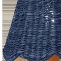 Close-up of indigo woven wicker texture and scalloped edge detailing on chandelier shade