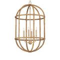 Side-angle view of rattan lantern showing soft rounded frame and tied reed knots