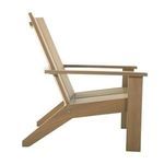 Side profile of chair, highlighting the armrest and sturdy leg construction