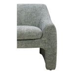 Close-up side view showing right armrest shape with visible woven fabric texture