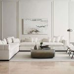 Wide room shot with matching sectional including Edge Loveseat in a neutral-toned living space