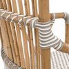 Detail close-up of Tulum chair back corner showing wrapped bindings preserving vertical bamboo slats