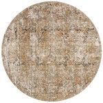 Round Taupe and gold rug with mixed beige, gray, and rust accents, subtle pile height variation, and a vintage-inspired pa...