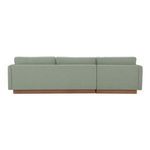 Back view of Vernon sectional showcasing clean lines and consistent sage fabric upholstery