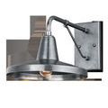 Mariner Silver Outdoor Wall Sconce in antique silver brass finish with wide conical shade and geometric arm design