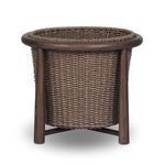 Side view of basket tilted to the left, highlighting basket shape and frame