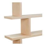 Close-up of intersecting shelves and vertical panels featuring smooth white oak PU lacquer finish