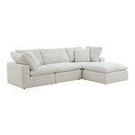 Side-angle view showing sectional’s right-side chaise and angled armrest