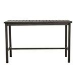 Bar table front view emphasizing the simple, straight-lined frame and crossbars