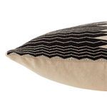 Close-up side view showing transition from black and ivory patterned front to plain ivory fabric back
