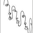 Abstract painting of five interconnected faces created with continuous black flowing lines on a white background