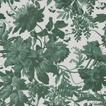 Enzia Emerald wallpaper with large leafy and floral pattern in deep green on a light background