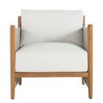 Front view of Pacifica Natural Teak Lounge showing white cushions and woven rope arms