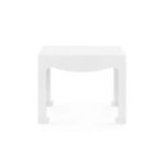 Front view showing square top and symmetrical sculpted sides of Jacqui Tea Table