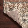 Jasmine Natural / Multi Rug corner flipped showing polypropylene and polyester backing and edge stitching
