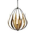Full view chandelier suspended with clear visibility of aged steel finish chain and ceiling mount