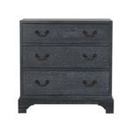 Front view of Beaufort Chest showing symmetrical drawer design in black Cerused Oak with nickel pulls