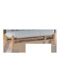 Melanie Blonde Bench with blonde ash wood frame, slanting legs, stepped seat detail, and greenlight upholstery