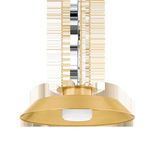 Front view of Woodrow Pendant highlighting three brass chains and canopy