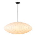 Same Lys pendant light illuminated, glowing warm cream with visible vertical ribs