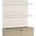 Cascade Bookcase Base in soft taupe Terrain finish oak veneer with champagne tab hardware, two-door cabinet base beneath w...