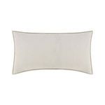 Back side of the oyster gray velvet sham featuring smooth fabric without stitching
