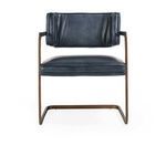 Front view showcasing rectangular seat and backrest with welted leather upholstery and bronze frame