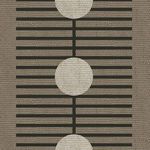 Matte wallpaper with mocha background, vertical black stripes, and large textured beige circles