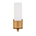 Bryce Bath Wall Sconce with smooth white opaque shade and vertical ribbed gold mounting plate