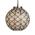 Polyhedron Small Pendant shown with a shorter chain and white glass with brass detailing
