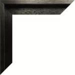 Close-up of black wood frame corner showing brushed texture and glossy finish