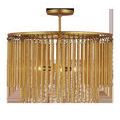 Mantra Semi-Flush Mount ceiling light with two tiers of long gold leaf metal tentacles hanging from circular frame