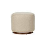 Sinclair Outdoor Ottoman angled right with consistent fabric and wood base visible