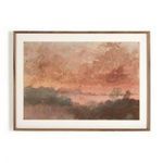 Atmospheric Texas Hill Country landscape painting with muted pinks and greens in a simple wooden frame