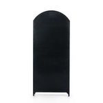 Back view of metal cabinet showing plain matte black arched top and smooth metal surface