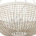 Curved bead strand overlay with close focus on joined twine and bead junctions on chandelier frame