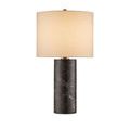 Vespera Brown Table Lamp front view with white fabric drum shade slightly taller than base