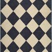 Handmade wool rug with an Art Deco-inspired charcoal and beige geometric diamond pattern, medium pile