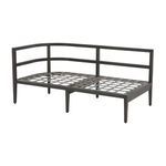 Grid-patterned seat support and slate gray aluminum frame of Santa Barbara sectional with cushions removed