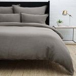 Waverly Duvet Set in soft gray with wavy pebbled texture, ½” flange, shell button closure on duvet, and envelope closure o...